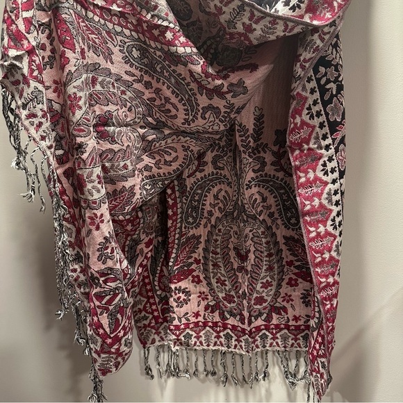 Elegant Large Shawl Wrap Double-sided Super Soft Quality Rayon Silver Black Pink - Picture 12 of 16